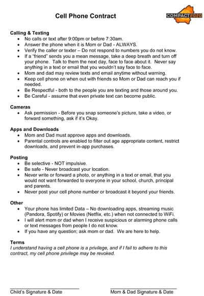 Parent Cell Phone Contract