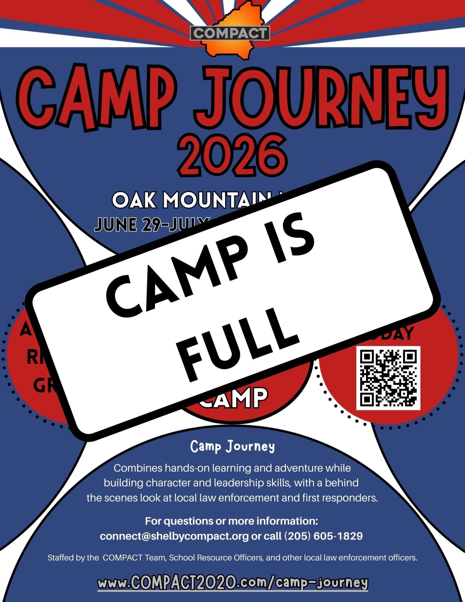 School Flyer saying Camp Journey Oak Mountain Is Full